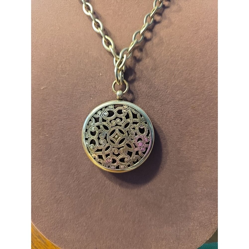Brighton SERENDIPITY Silver Plated Round Medallion Pendant Adj Chain Necklace